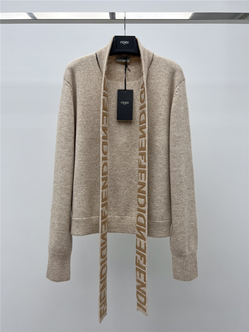 F**di logo ribbon wool sweater beige