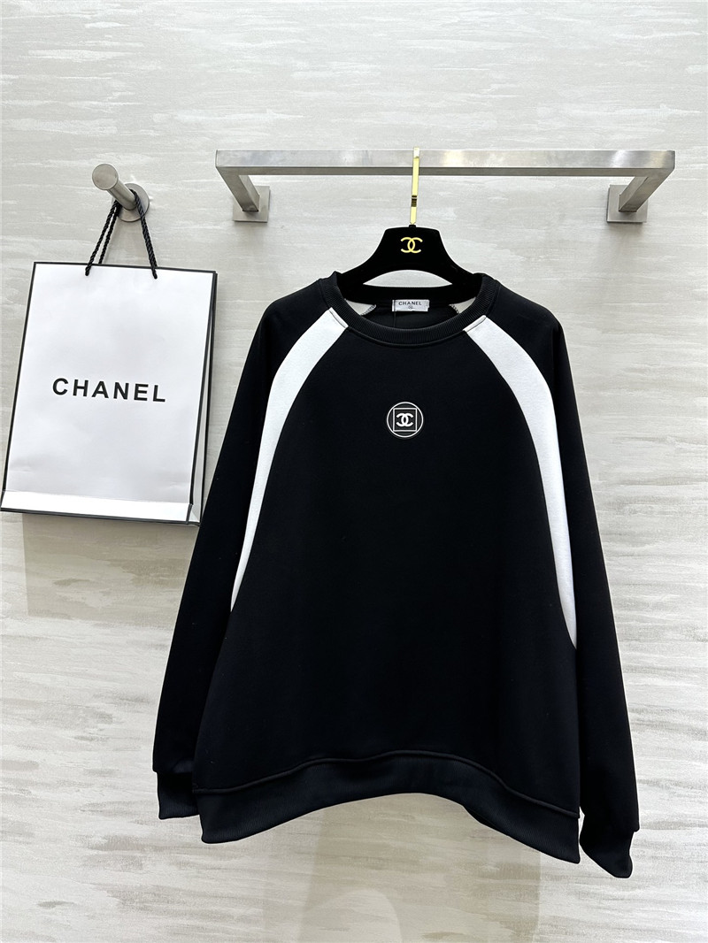 Ch**el patchwork loose fleece sweatshirt black