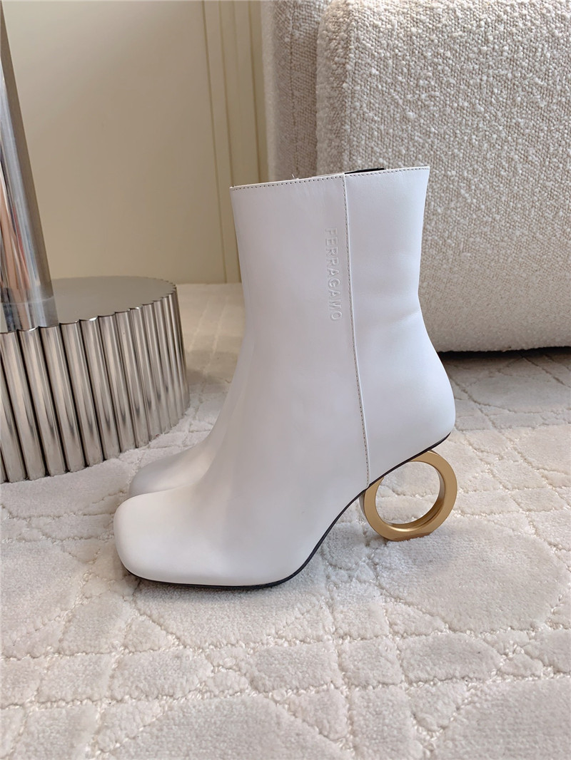 Ferragamo Elina White Calfskin Ankle Boots