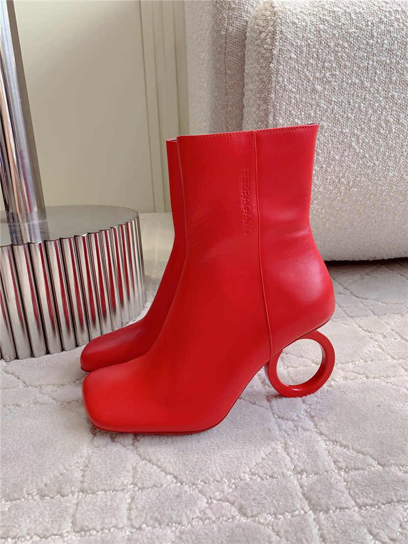 Ferragamo Red Elina Calfskin Ankle Boots
