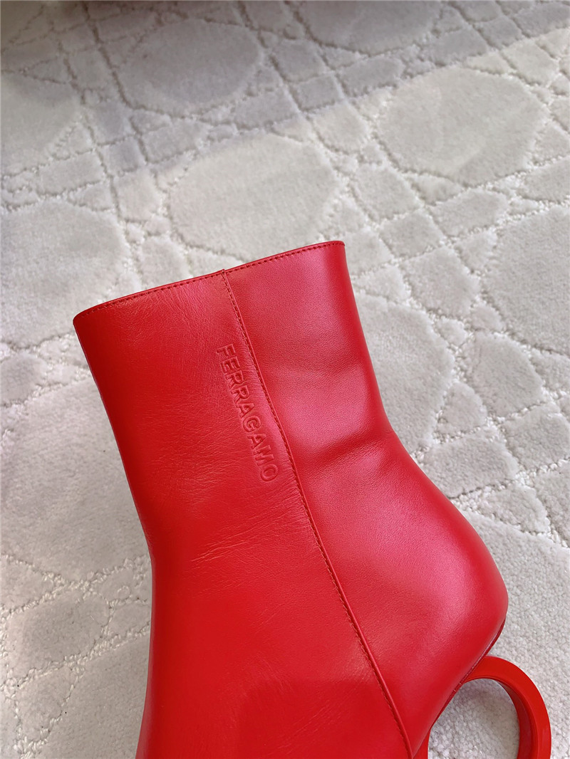 Ferragamo Red Elina Calfskin Ankle Boots