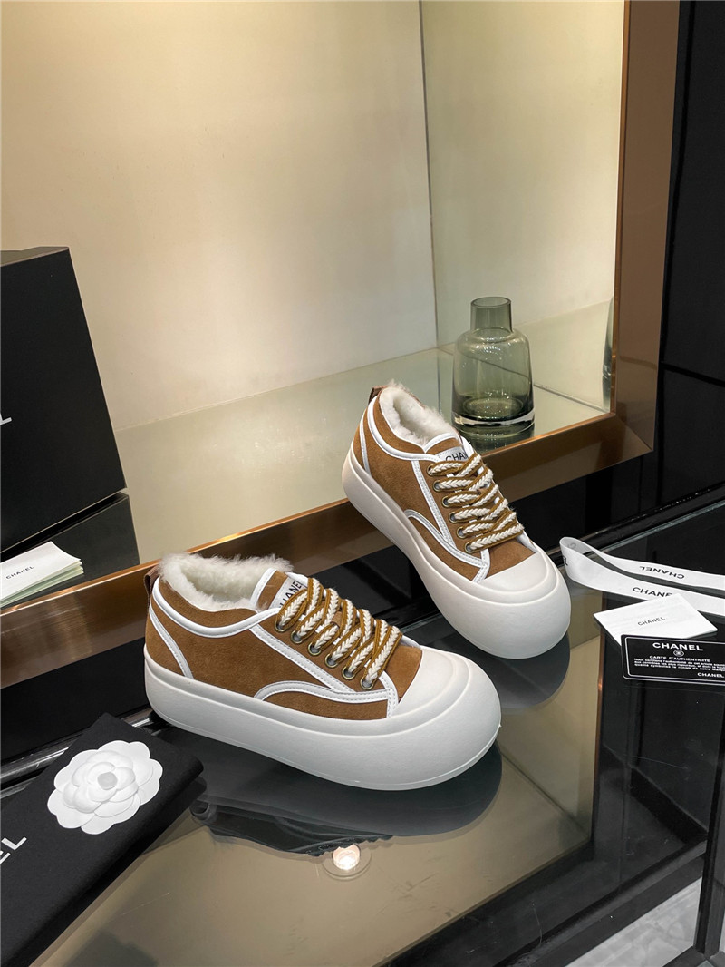 Ch**el brown lace-up winter platform sneakers