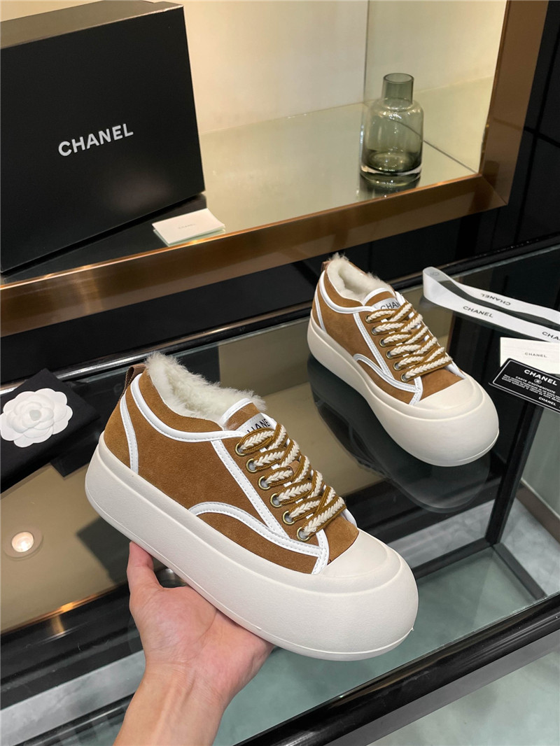 Ch**el brown lace-up winter platform sneakers