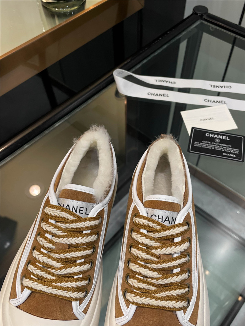 Ch**el brown lace-up winter platform sneakers