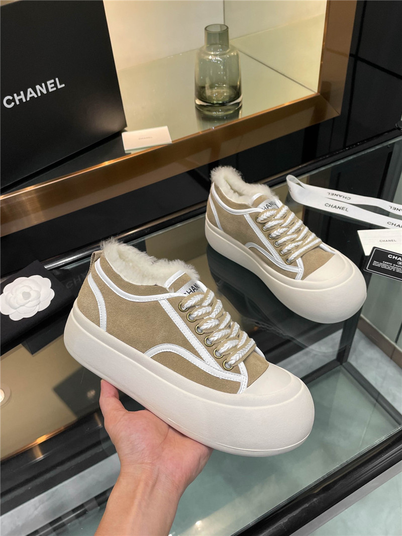 Ch**el suede leather lace-up winter platform sneakers