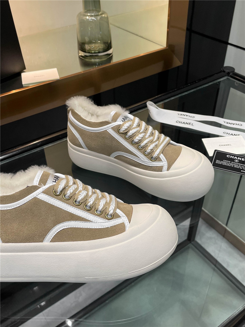 Ch**el suede leather lace-up winter platform sneakers