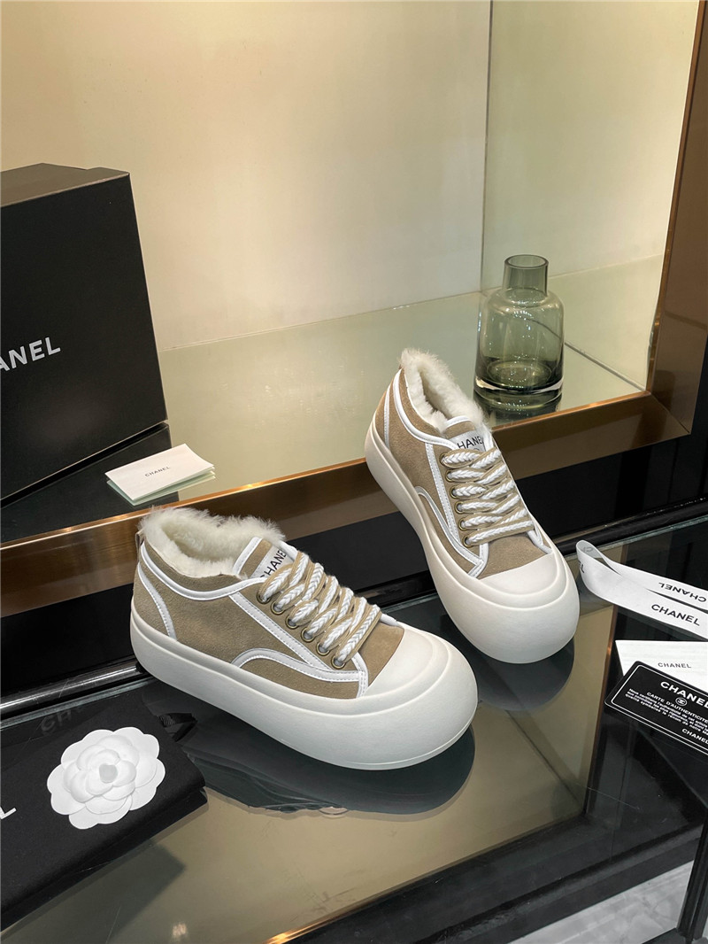 Ch**el suede leather lace-up winter platform sneakers