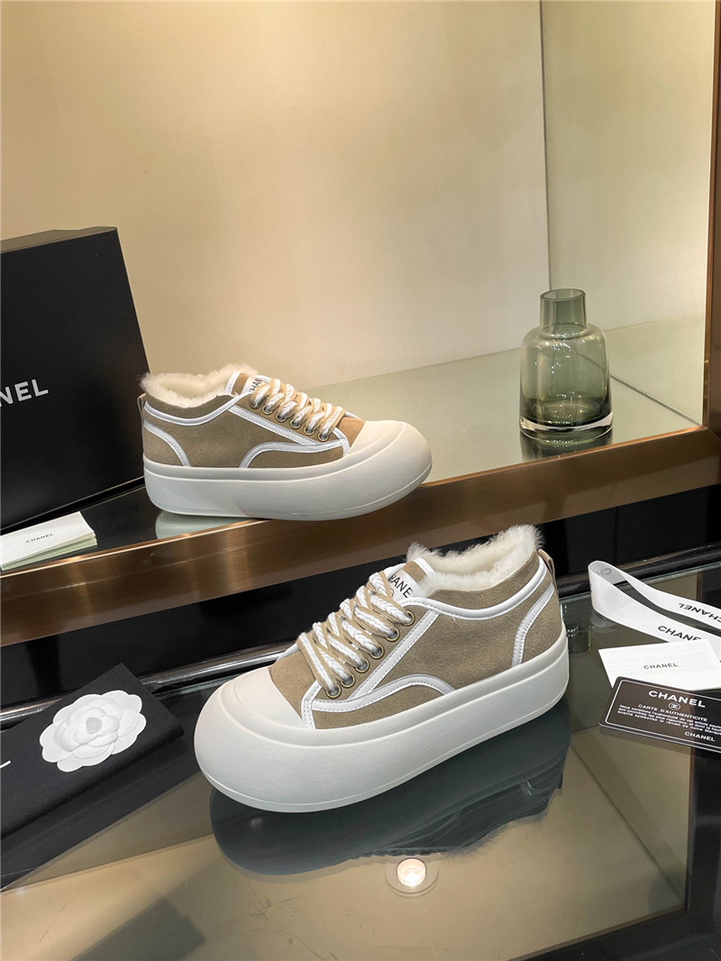 Ch**el suede leather lace-up winter platform sneakers