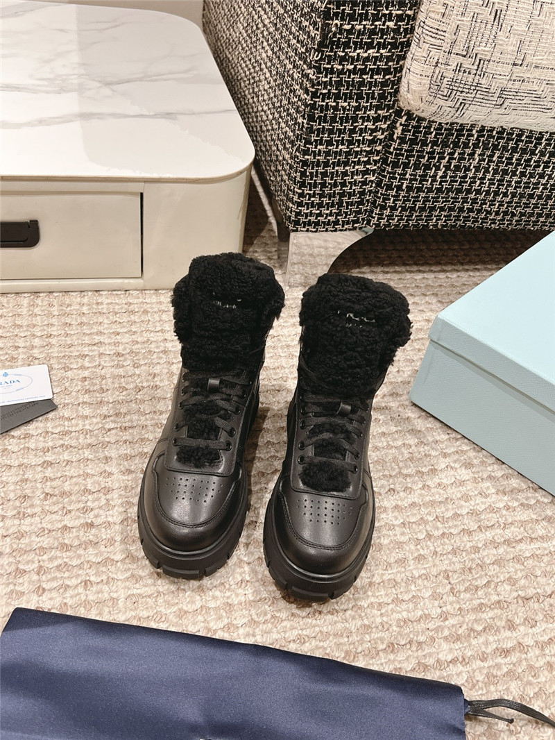 Pra*a black leather high top winter platform sneakers