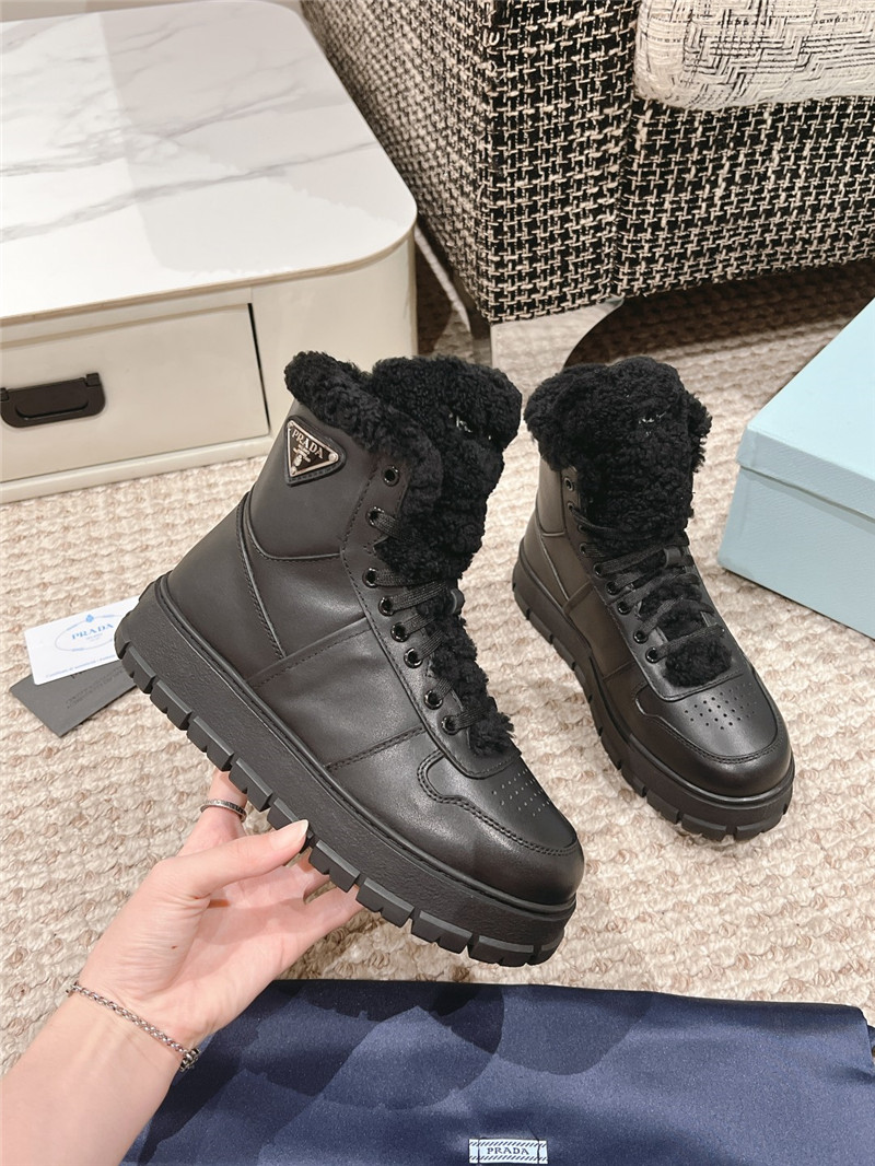 Pra*a black leather high top winter platform sneakers