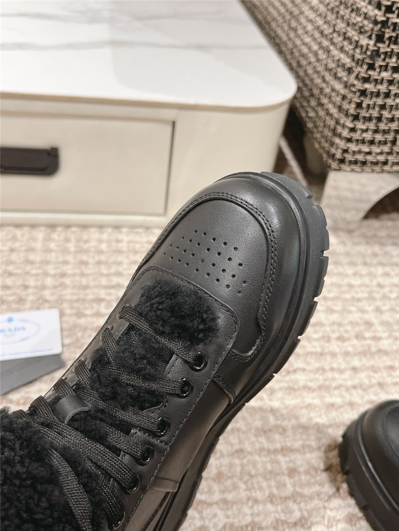 Pra*a black leather high top winter platform sneakers