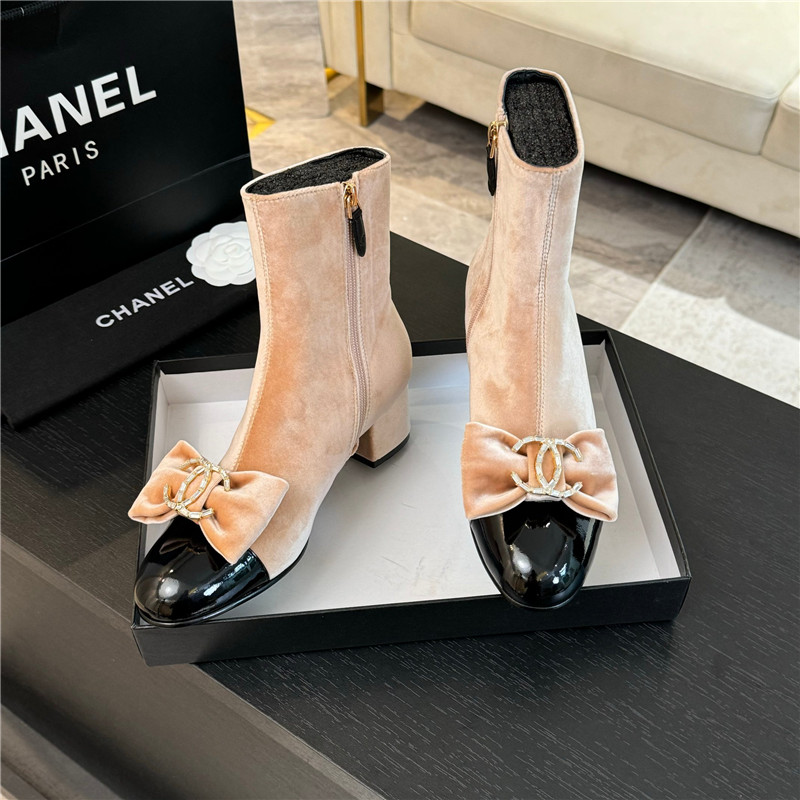 Ch**el pink velvet bow ankle boots