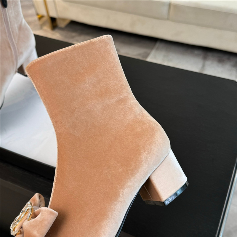 Ch**el pink velvet bow ankle boots
