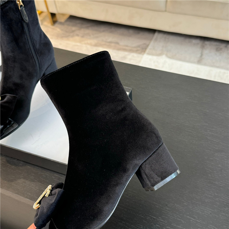 Ch**el black velvet bow ankle boots