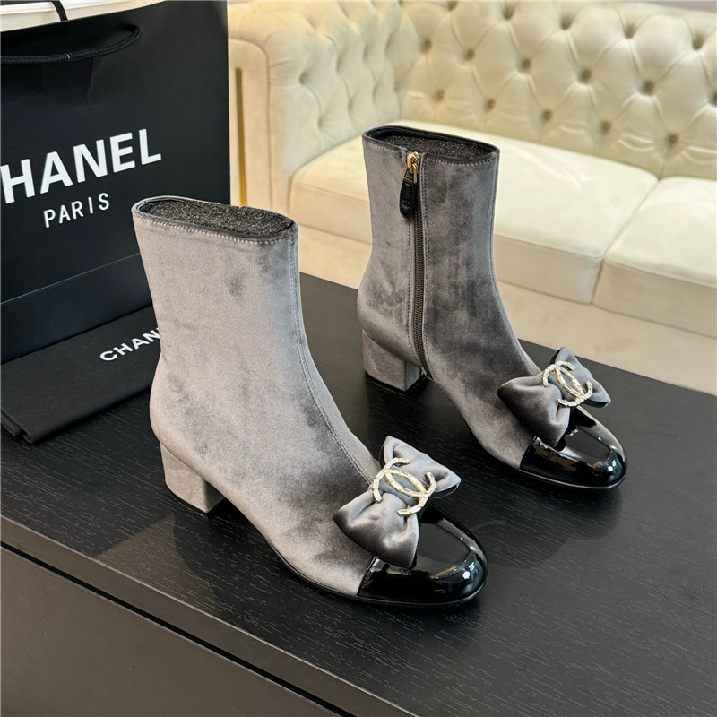 Ch**el velvet bow ankle boots