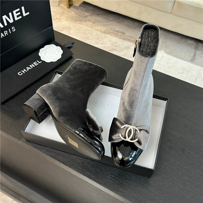 Ch**el velvet bow ankle boots