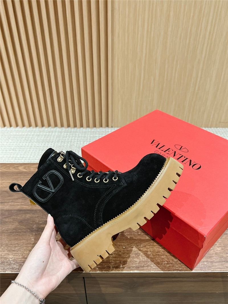 Va1e*ntin0 vlogo black suede lace-up platform boots