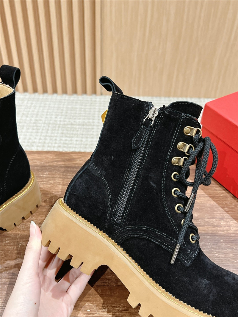 Va1e*ntin0 vlogo black suede lace-up platform boots