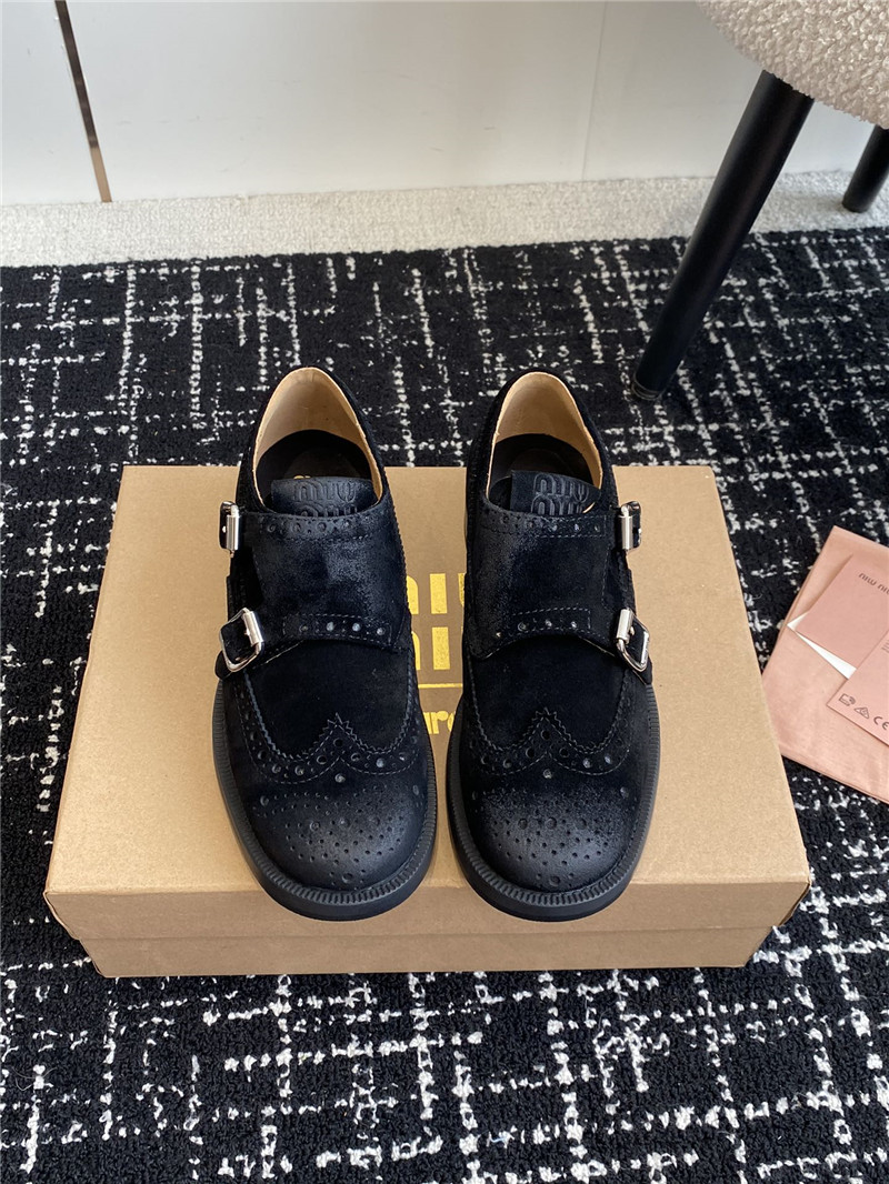 Miu Miu Black Suede Monk Strap Brogues