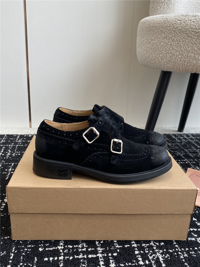 Miu Miu Black Suede Monk Strap Brogues