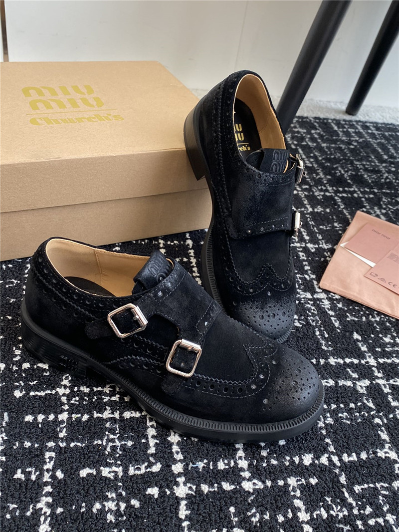 Miu Miu Black Suede Monk Strap Brogues