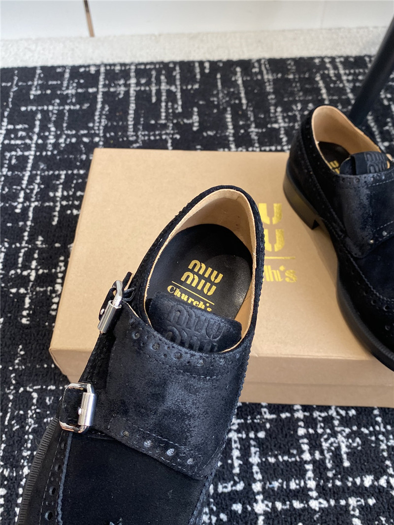 Miu Miu Black Suede Monk Strap Brogues