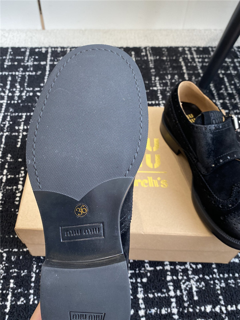 Miu Miu Black Suede Monk Strap Brogues