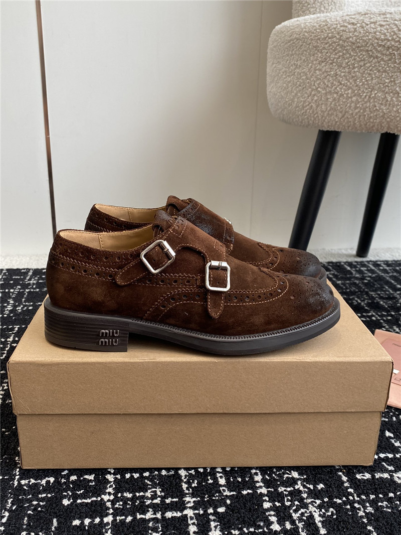 Miu Miu Dark Brown Suede Monk Strap Brogues