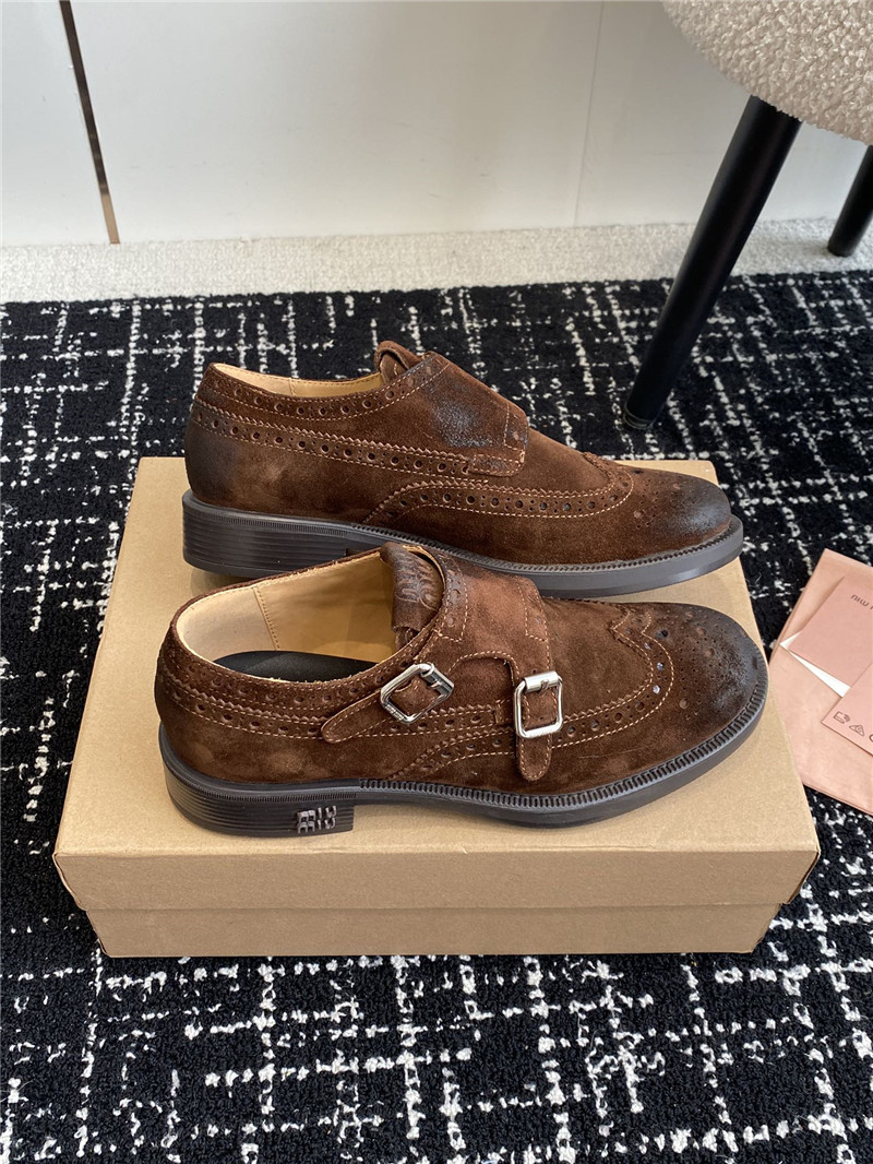 Miu Miu Dark Brown Suede Monk Strap Brogues