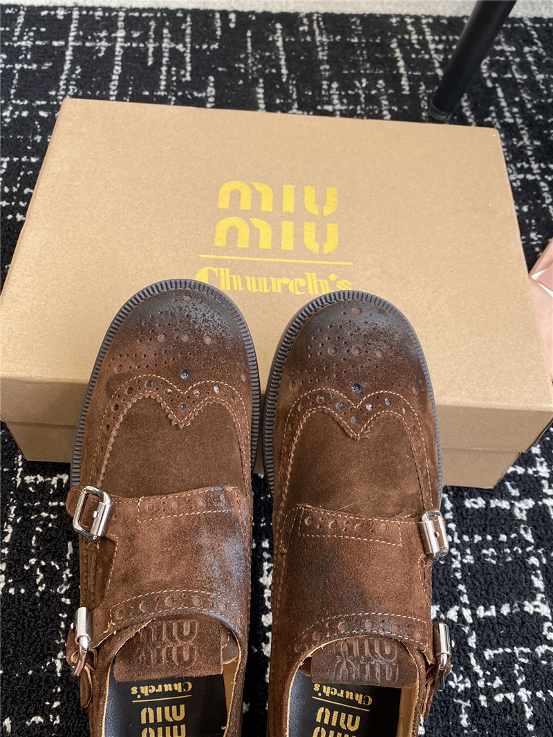 Miu Miu Dark Brown Suede Monk Strap Brogues