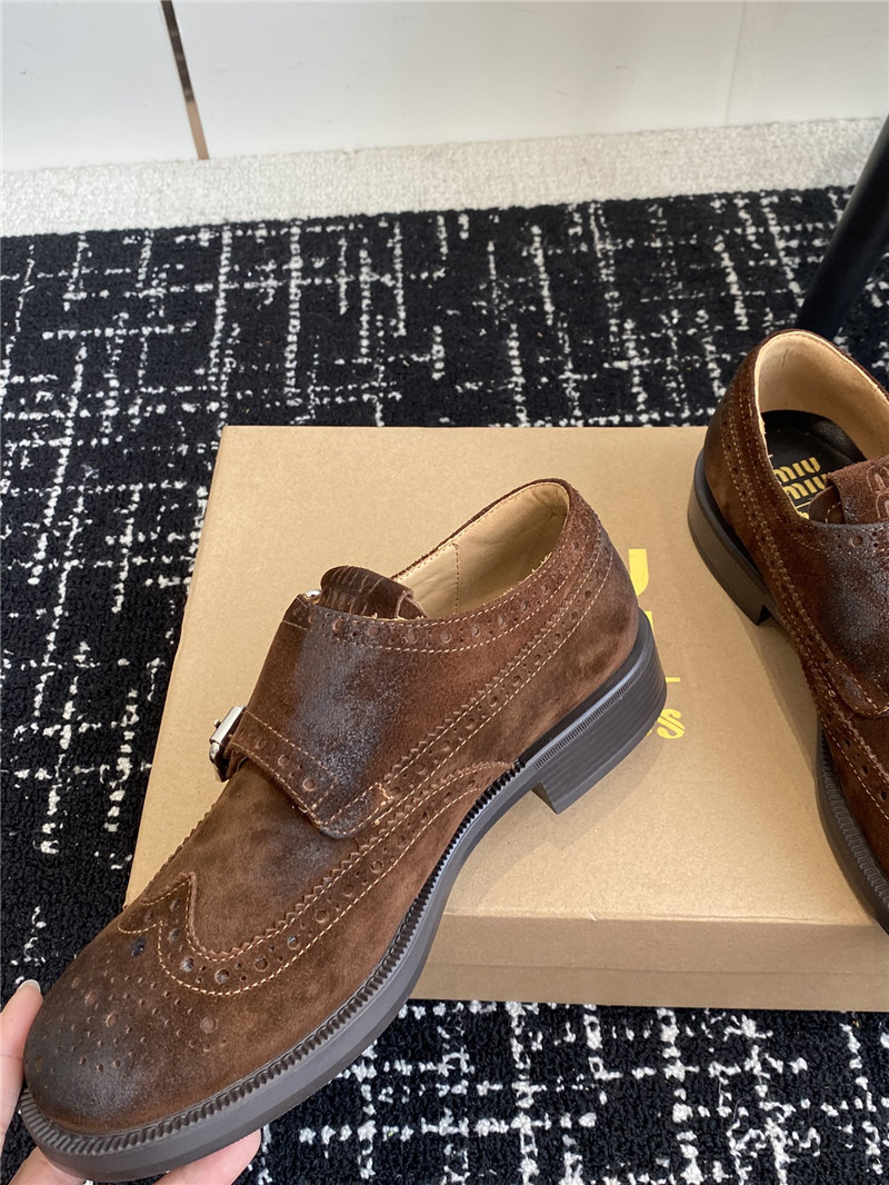 Miu Miu Dark Brown Suede Monk Strap Brogues