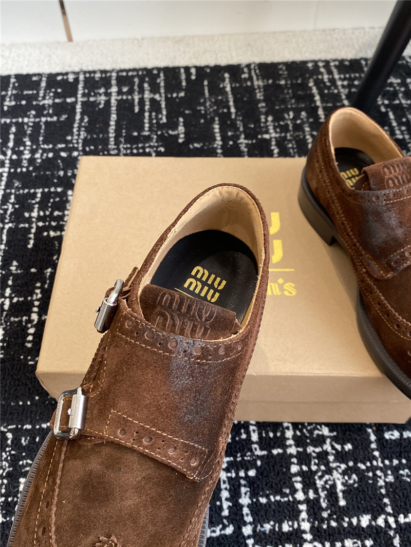 Miu Miu Dark Brown Suede Monk Strap Brogues