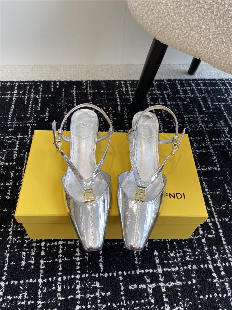 F**di ffold silver slingback pumps