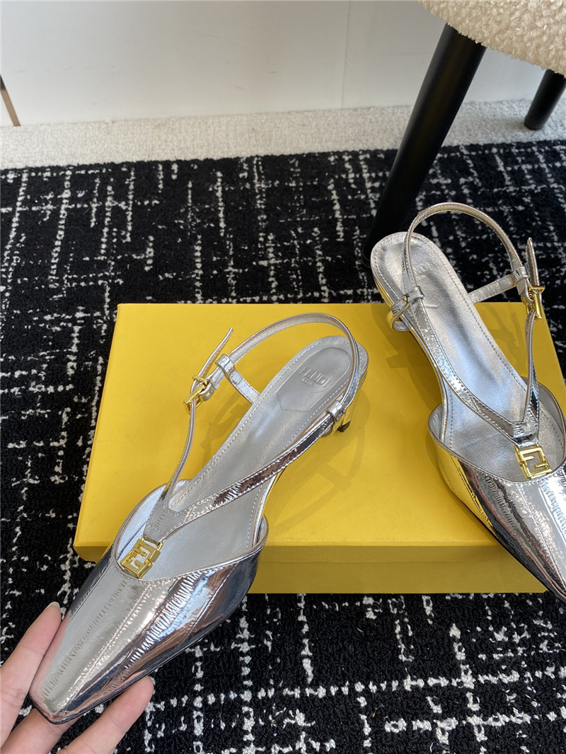 F**di ffold silver slingback pumps