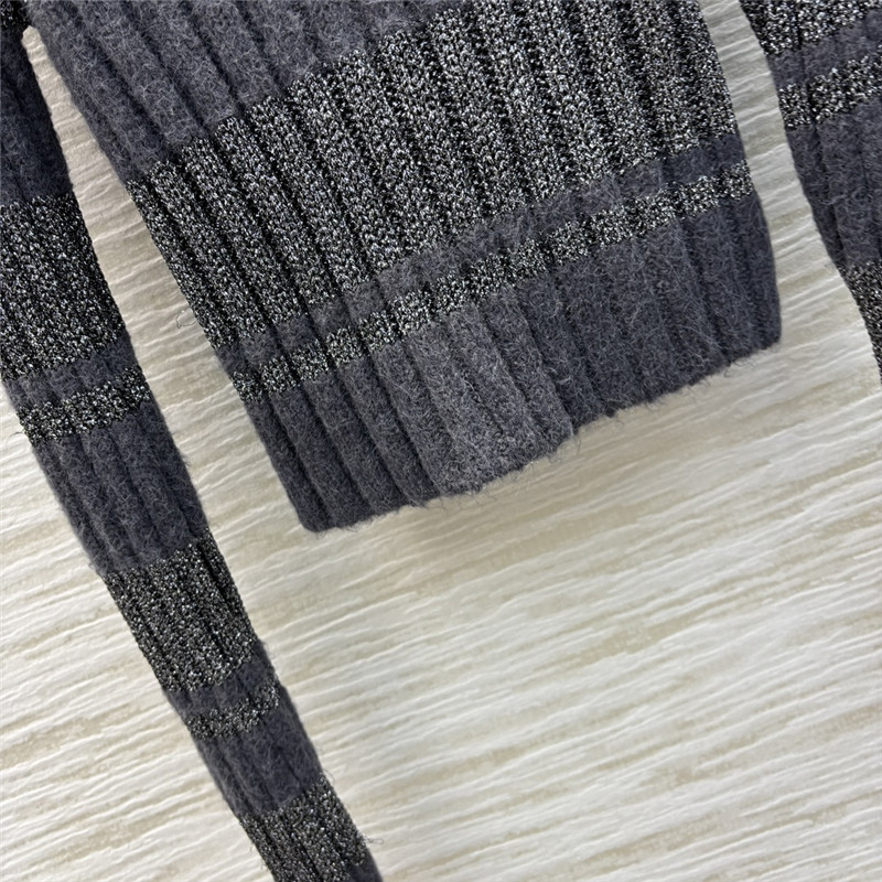 Miu Miu Ribbed-Knit Pullover Sweater in Grey