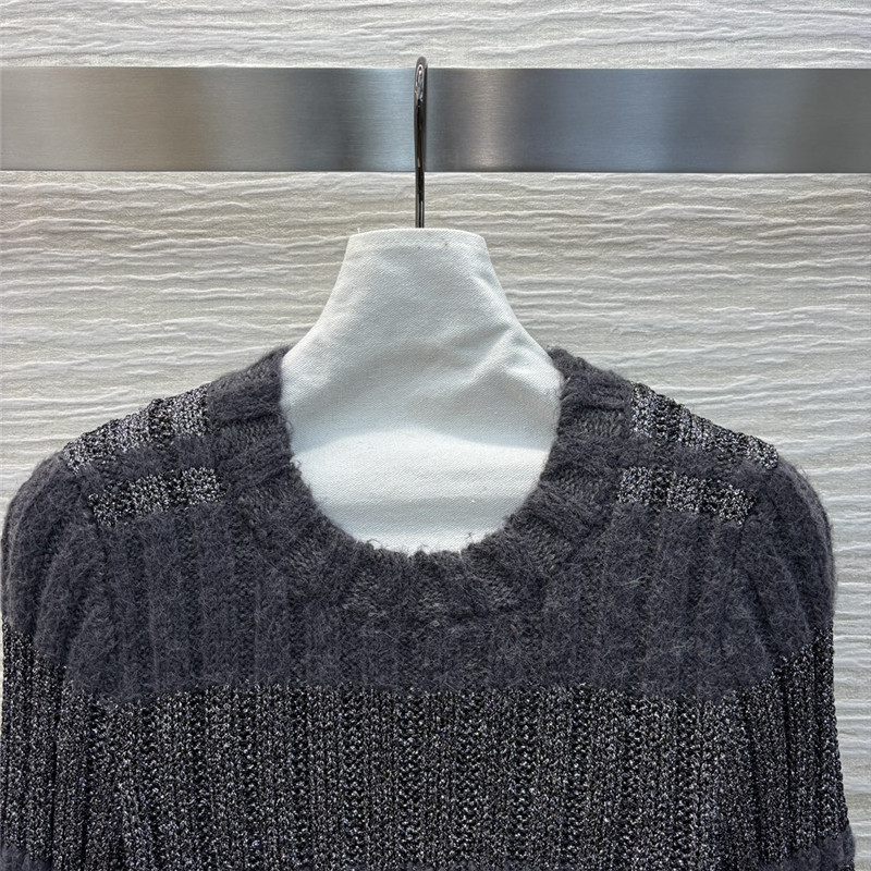 Miu Miu Ribbed-Knit Pullover Sweater in Grey