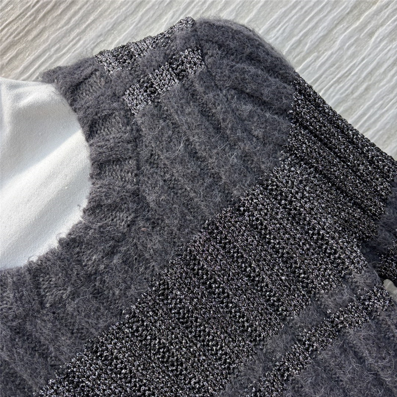 Miu Miu Ribbed-Knit Pullover Sweater in Grey