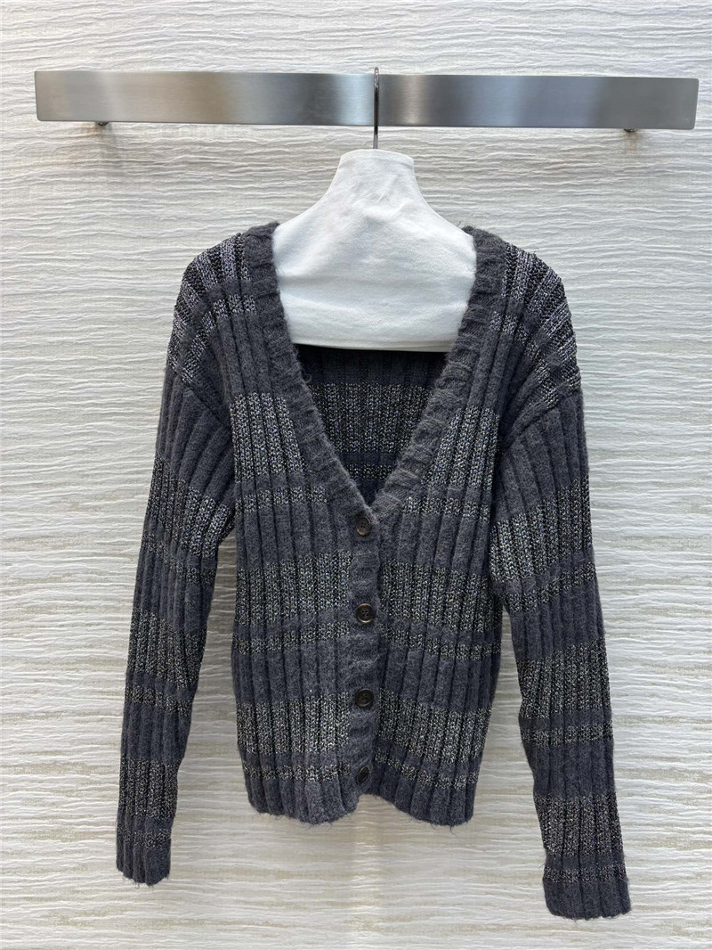 Miu Miu V-neck Rib Wool Cardigan in Grey