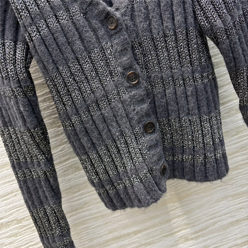 Miu Miu V-neck Rib Wool Cardigan in Grey