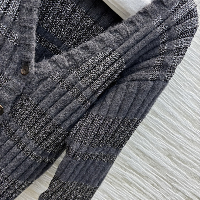 Miu Miu V-neck Rib Wool Cardigan in Grey