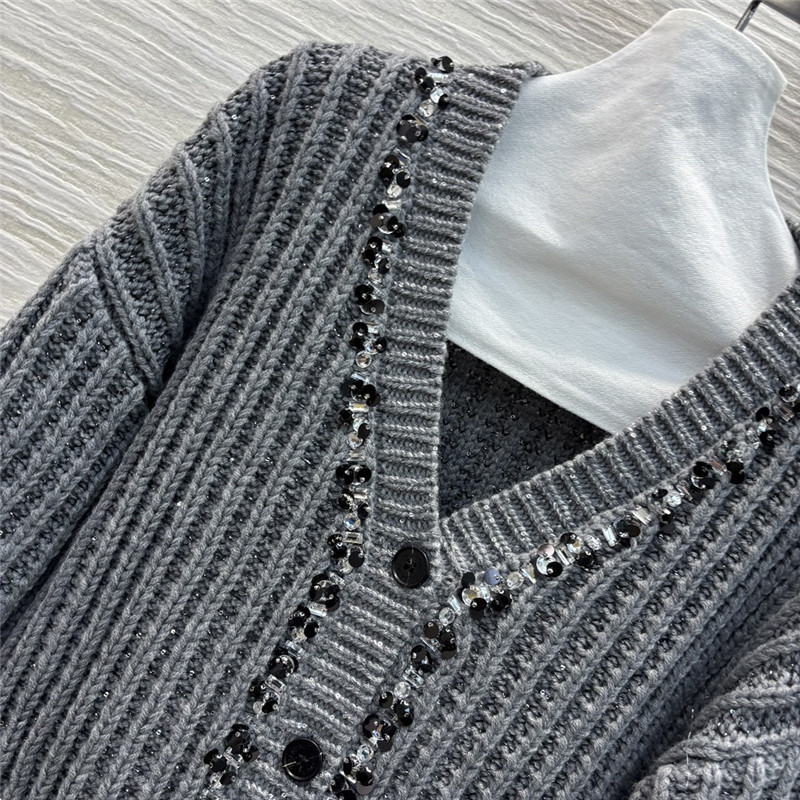 Va1e*ntin0 trim rib knitted cardigan grey