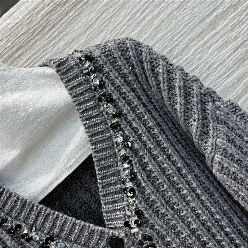 Va1e*ntin0 trim rib knitted cardigan grey