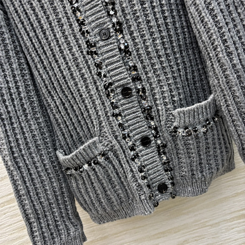 Va1e*ntin0 trim rib knitted cardigan grey