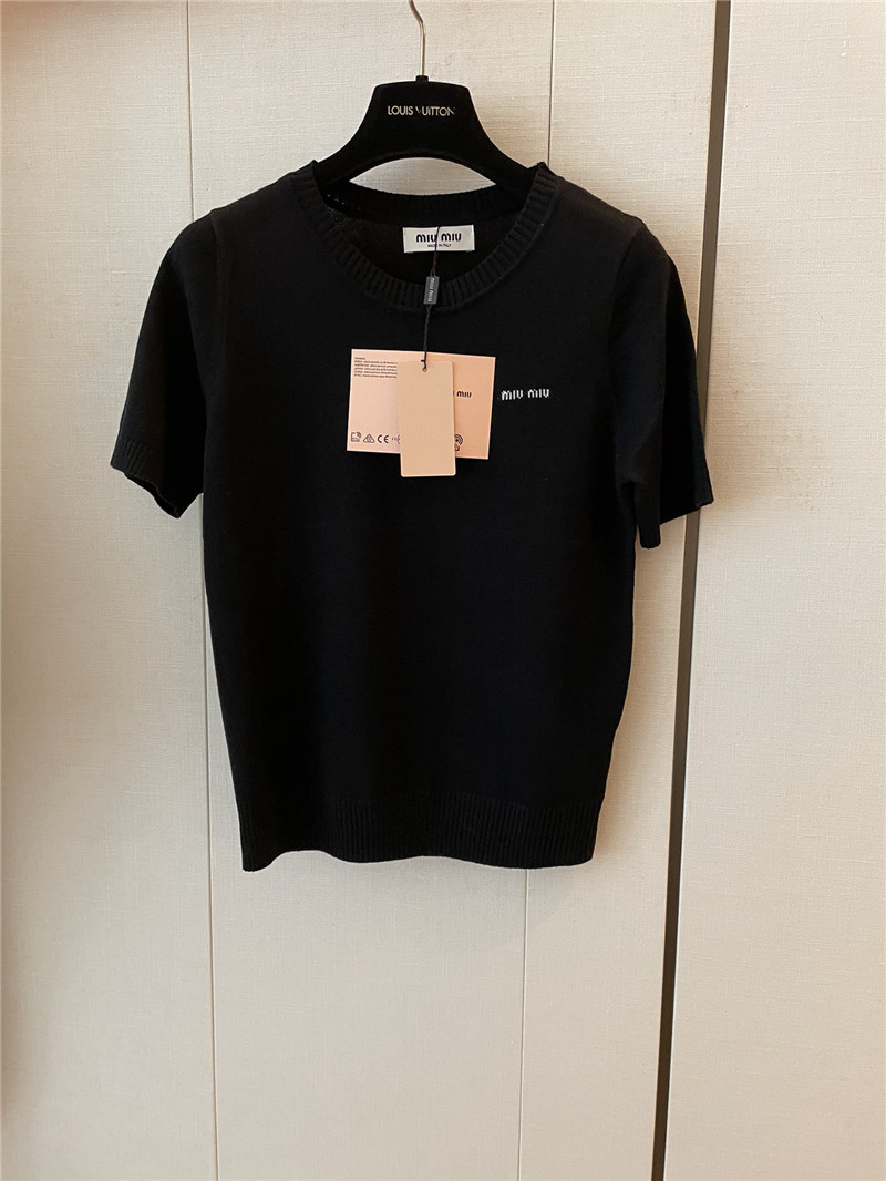 Miu Miu Logo-Intarsia Cashmere Top Black