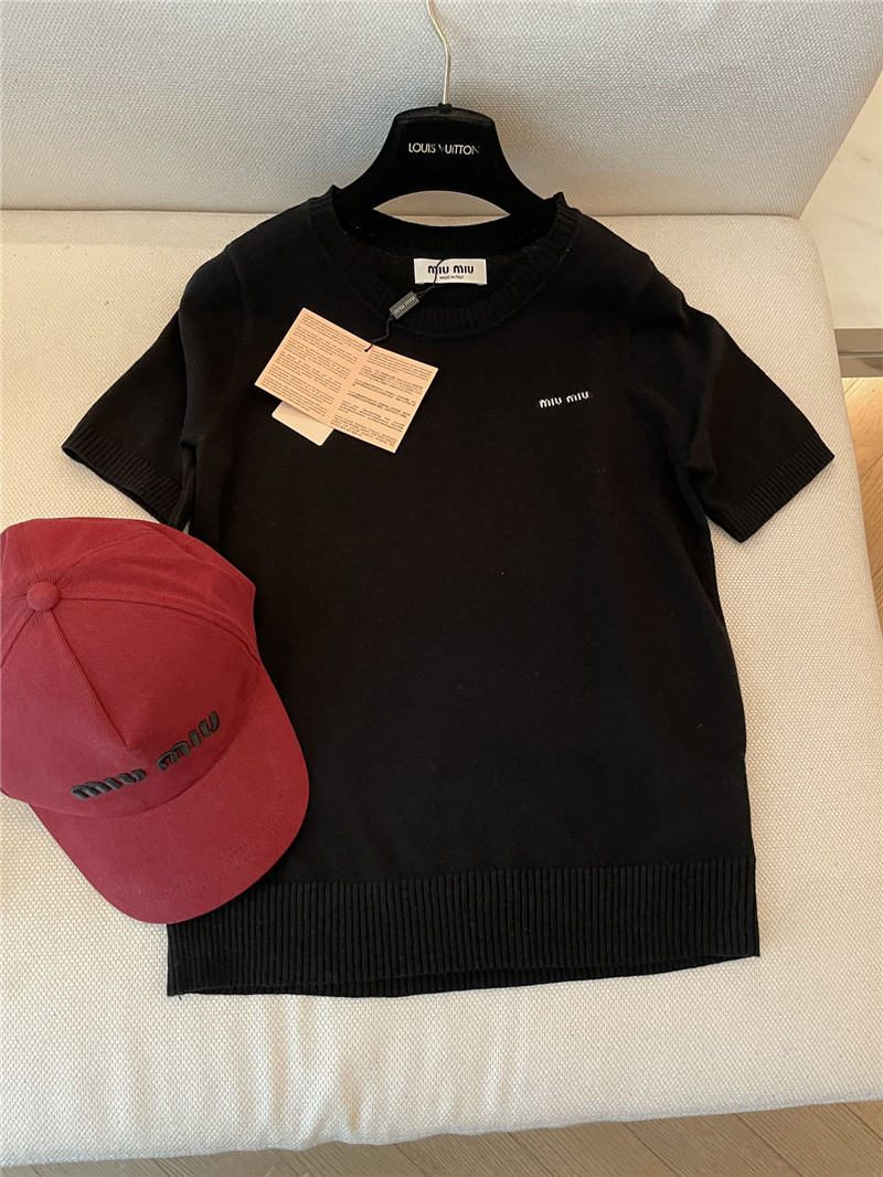 Miu Miu Logo-Intarsia Cashmere Top Black