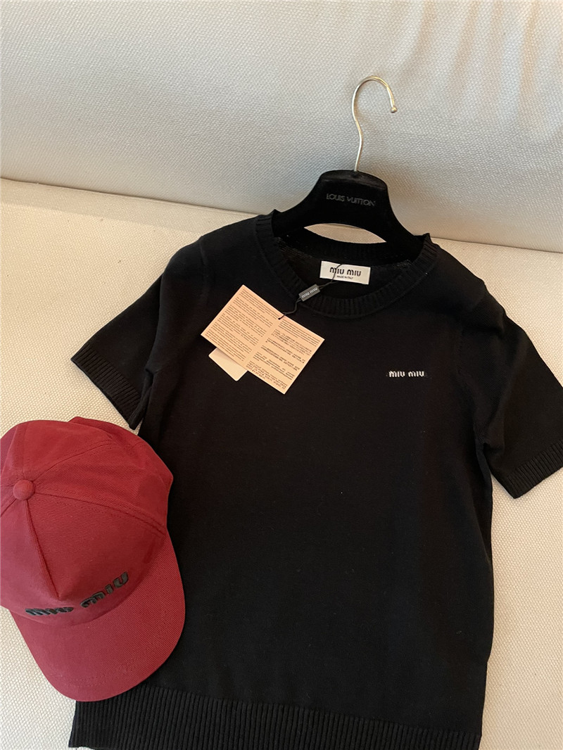 Miu Miu Logo-Intarsia Cashmere Top Black