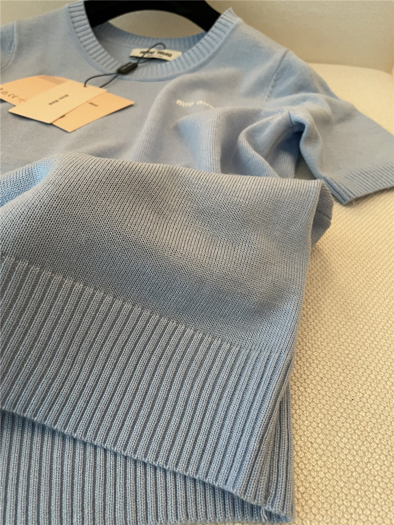 Miu Miu Logo-Intarsia Cashmere Top Blue