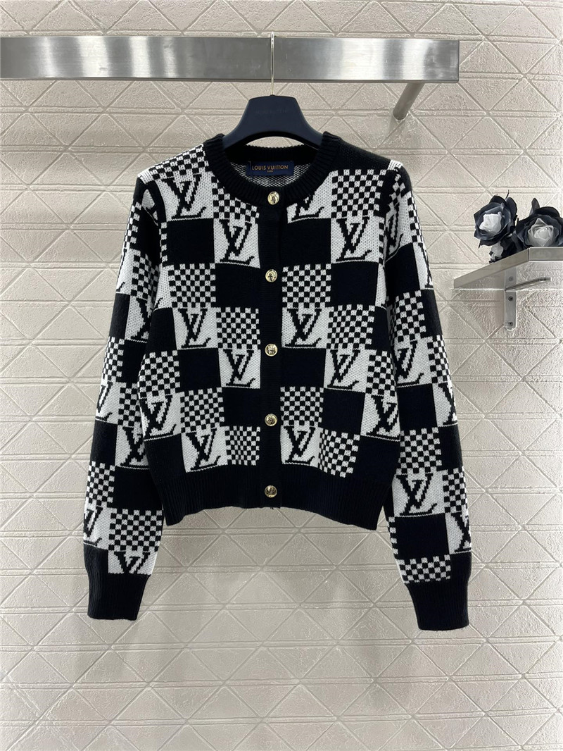 LV Check Wool Cardigan Black/White