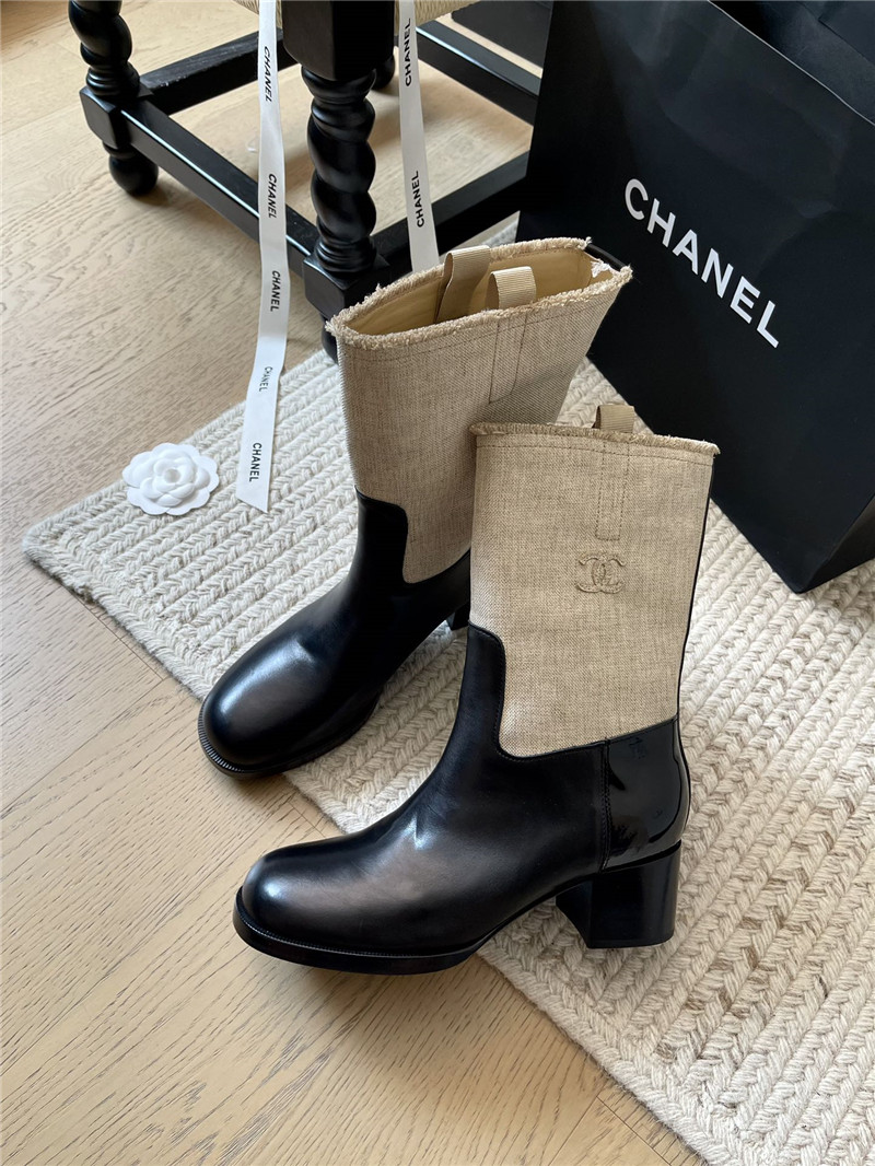 Ch**el beige calfskin mid calf boots