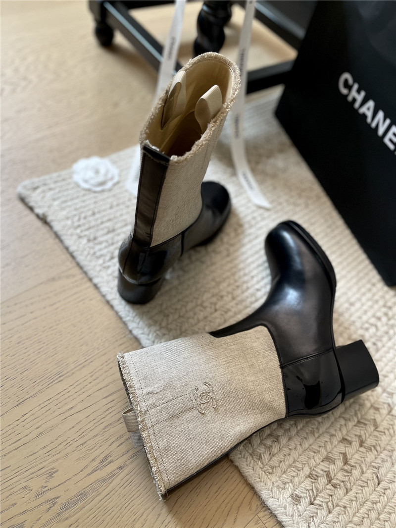 Ch**el beige calfskin mid calf boots